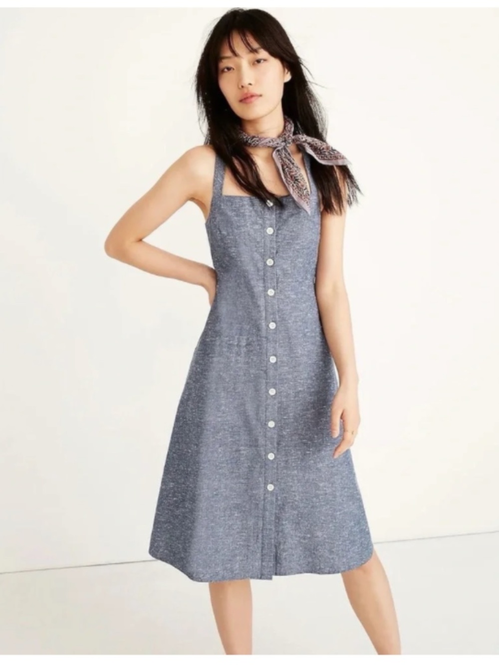 Madewell Chambray Tank Button-Front Cotton Cottagecore Midi Dress Size 2